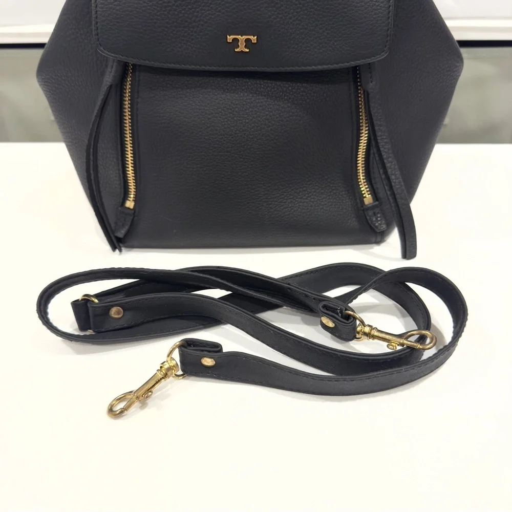 Tory Burch Half-Moon Leather Satchel Tote Handbag Purse Blue Convertible